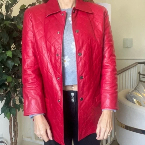 Salvatore Ferragamo Women’s Red Authentic Leather Jacket Vintage Size 8 EU42